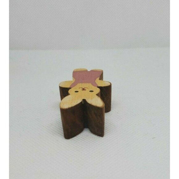 Pink And White Vintage 1988 Pat Kudron Wooden Miniature Bunny Shelf Sitter - Picture 8 of 10